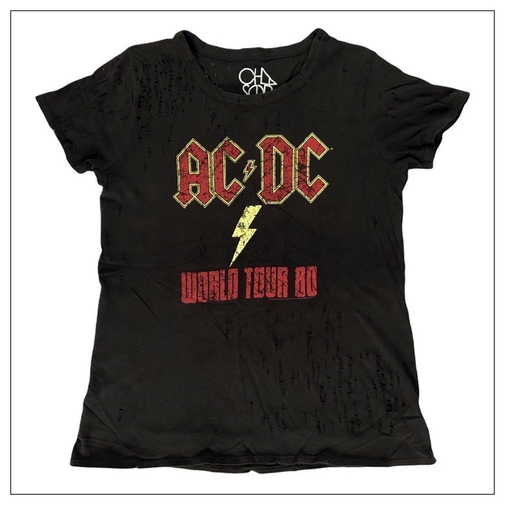 Chaser ACDC World Tour Washed Black Distressed Tee NEW Size Small - Picture 5 of 6